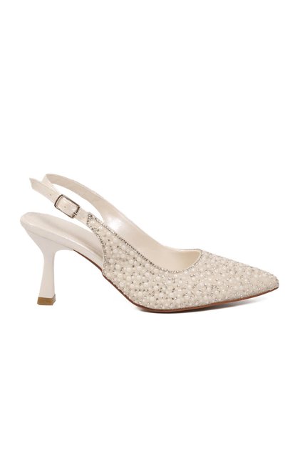 White Stone Embellished Ankle Strap Pointed Toe Women's Evening Dress Shoes 022