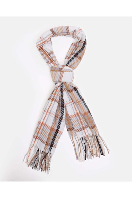 Women Ivory And Orange Checked Scarf