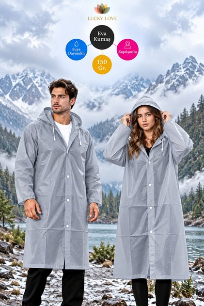 Unisex Gray Eva Fabric Water Windproof Adult Raincoat Spring Autumn