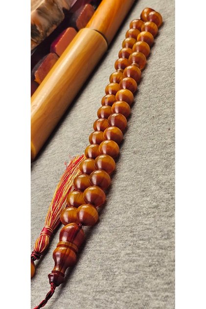 12 Yıllık Damla Reçineli Kayısı Hamur Tıraşlı Sıkma Kehribar Tesbih – Natural Patinalı – Mahir – 14,50 x 15 MM