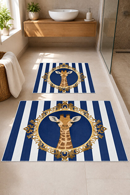 Decorative Digital Printed Set of 2 Bath Mat Non-Slip Base Toilet Set