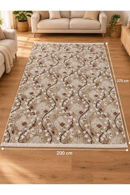 Covor 200×275 cm, bej cu model floral, spate antiderapant