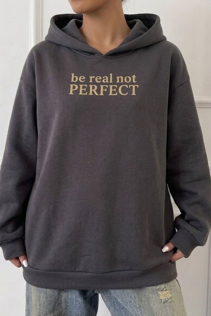 Hooded Oversize Sweatshirt with Slogan Print on the Back
