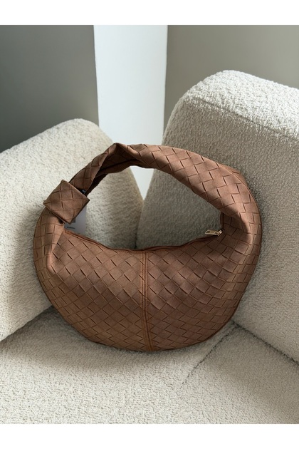 Suede Textured Knot Detailed Hand and Shoulder Bag