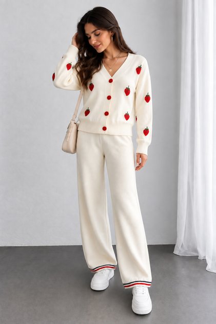 Strawberry Patterned Wool Soft Knitwear Set