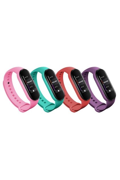 Set de 4 curele din silicon pentru brățara inteligentă Xiaomi Mi Band 5, roz, mov, roșu, turcoaz