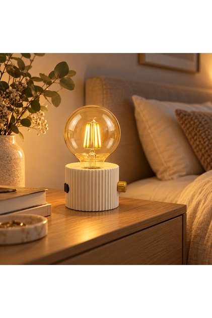 Veioză Decorativă Retro LED, Lumină Caldă, Intensitate Reglabilă, Acumulator Reîncărcabil, USB Type-C, Alb