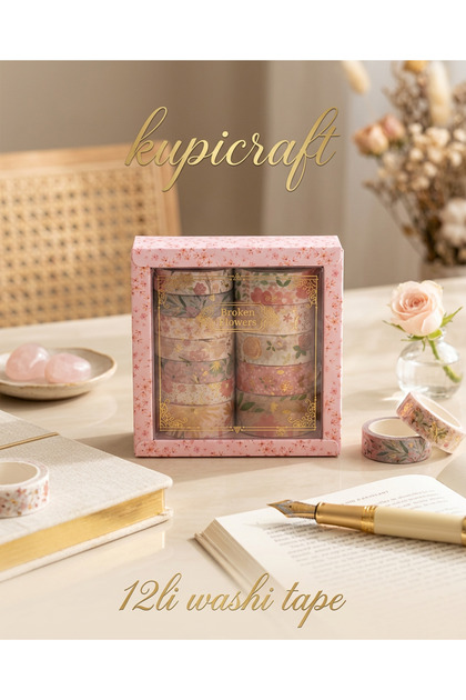 12 li Çiçek Desenli Washi Bant Seti Bullet Journal , Scrapbook Kağıt Bant Seti ( pembe)