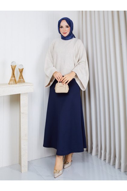 Women's Spanish Sleeved Terry Sweater - Puff Scuba Fabric A-Line Skirt Double Combination