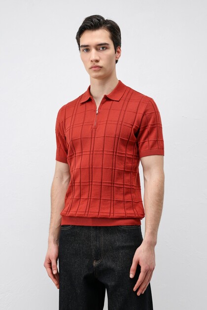 Checkered Patterned Men's Knitwear T-Shirt