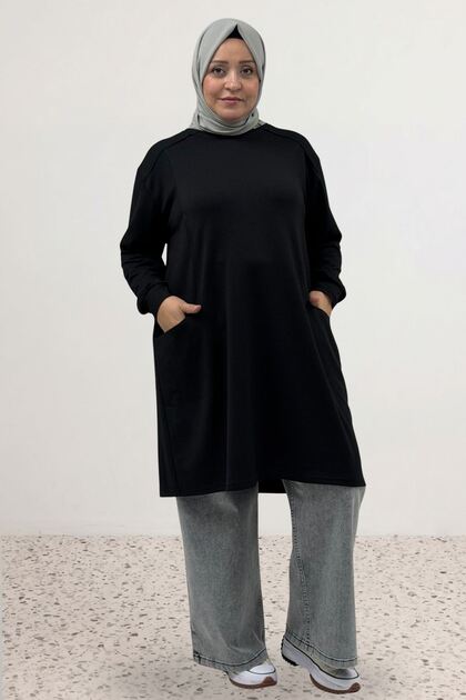 68105 Plus Size Modal Tunic with Side Pockets - Black