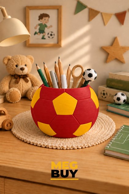 Kırmızı Sarı Futbol Topu Temalı Masaüstü Kalemlik