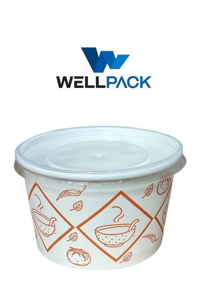 16 Oz Karton Çorba Kasesi 750 ML 25 Adet Kap + Kapak 1 Paket