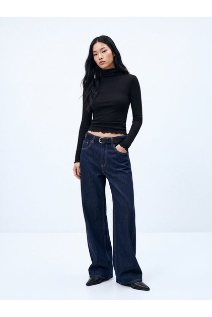 Slim Fit Boğazlı Yaka Siyah Sweatshırt