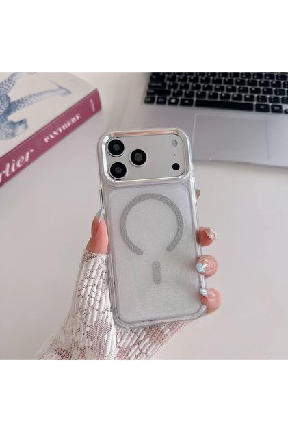 Apple iPhone 17 Compatible White Shimmer Glitter M-Safe Case