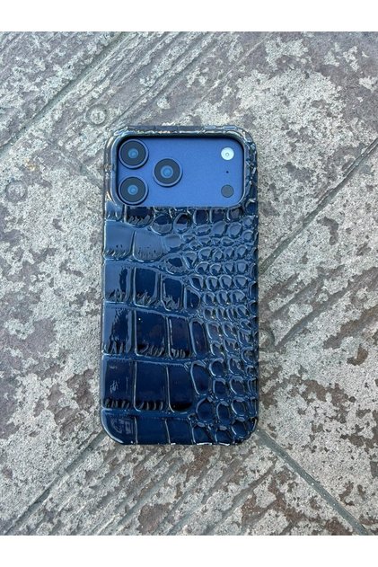 Apple iPhone 16 Compatible Navy Blue Luxury Snake Leather Look Case