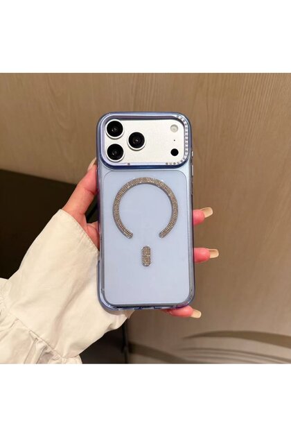 Apple iPhone 18 Pro Max Compatible Blue Crystal Aura Stone M‑Safe Silicone Case