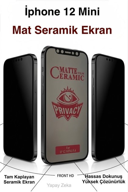 İphone 12 Mini ile Uyumlu Mat Hayalet Seramik Ekran Koruyucu Privacy Gizlilik Filtreli Tam Kaplama