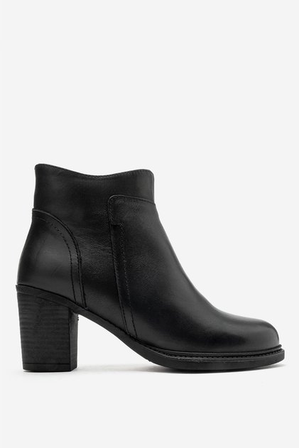 Women's Thick Heeled Zippered Boots Real Leather Maelle Black
