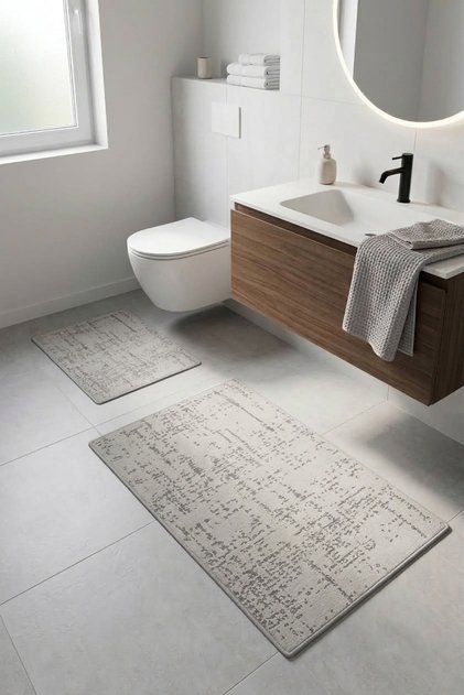 Modena Chenille Rug Set with Cotton Base, 2-Piece Bathroom Mat Set, Carpet in Front of Sink and Toilet