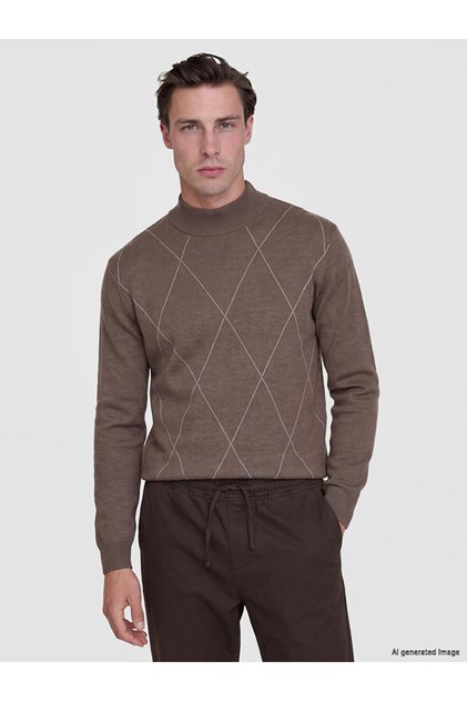Brown Baklava Patterned Men's Knitwear Sweater