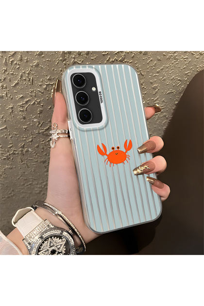Samsung Galaxy S24 Fe Compatible Simple Striped Cartoon Little Red Crab Impact-Resistant Drawing