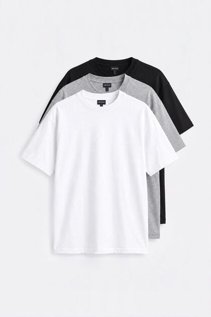 3'lü Oversize Kısa Kol Siyah Beyaz Gri T-Shirt