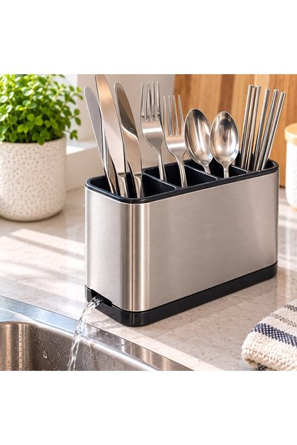 Suport scurgator tacamuri inox 4 compartimente cu orificiu evacuare apa 18x9x13cm