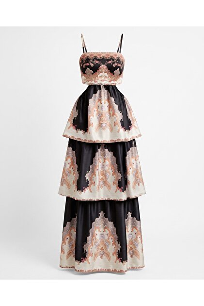 Black Back-Tie Layered Patterned Dress