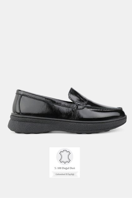 Women's Black Patent Leather Genuine Natural Leather 36-41 Size Orthopedic Sole Loafer Shoes