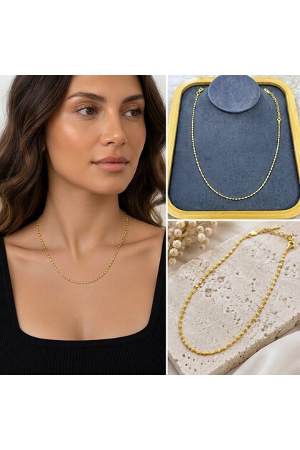💎 Premium Shiny and Stylish Gold Color Fine Detailed Chain 316L Steel Women's Necklace (45 cm)