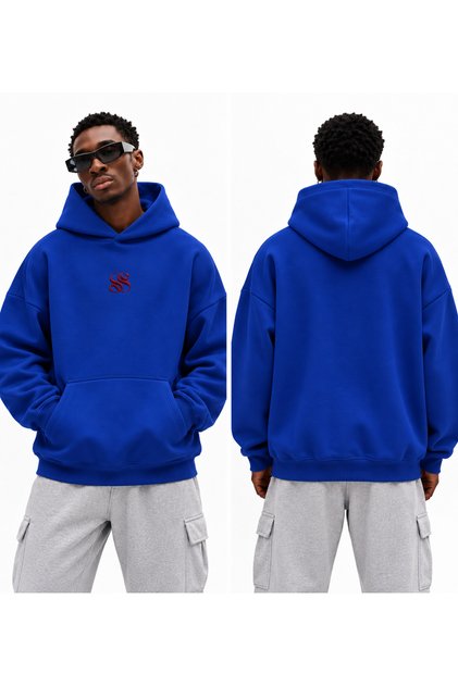 Men's 3 Thread Minimal Printed Oversize Hoodie – Hooded Sweatshirt with Kangaroo Pocket