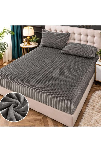 Husa Cocolino Cu Elastic 180x200+25cm, cu 2 Fețe de Pernă, Material Plușat Ultra-Moale și Călduros