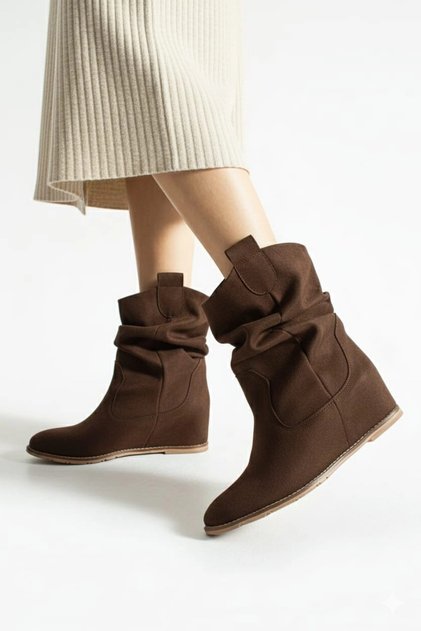 Bitter Brown Suede Hidden Wedge Heel Boots
