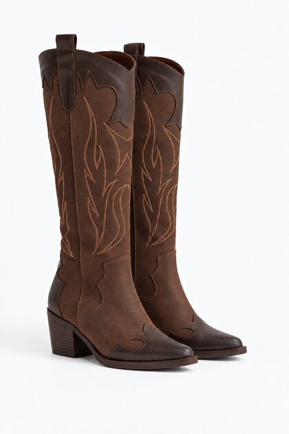 Valeria Women's Tan Brown Nubuck Embroidered Cowboy Western Dallas Boots