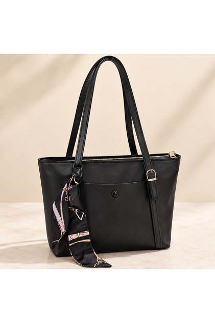 Women's Scarf Detailed Zippered Leather Handbag