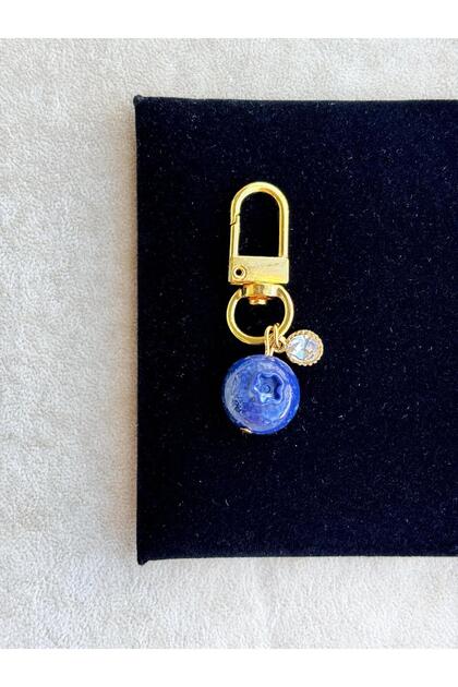 Yabanmersini Charm Gold Altın Kaplama Blueberry Cüzdan Süsü Meyve Çanta Süsü Anahtarlık