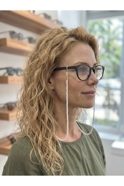 White Sand Glass Bead Eyeglass Strap 70 cm Compatible with Optical and Sunglasses