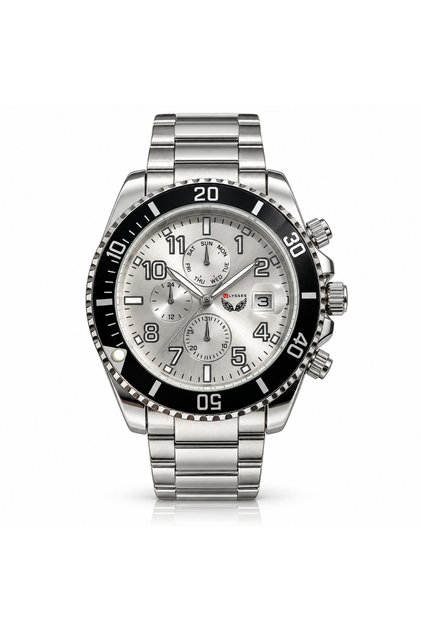 Ceas Barbatesc Argintiu cu Bratara Metalica si Cadran Elegant