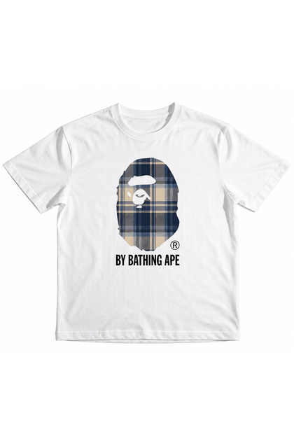 Girls' and Boys' Bape Blue Plaid Front Printed 100% Cotton Organic T-Shirt