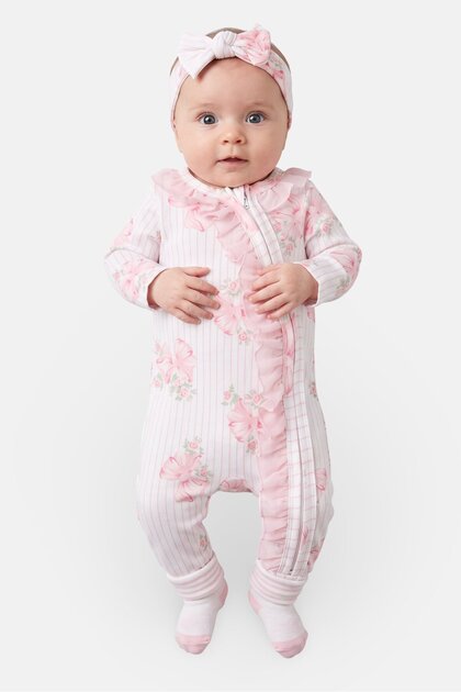 Toddlers Girl 2Pcs Floral Print Bodysuits With Headband Set, Multicolor