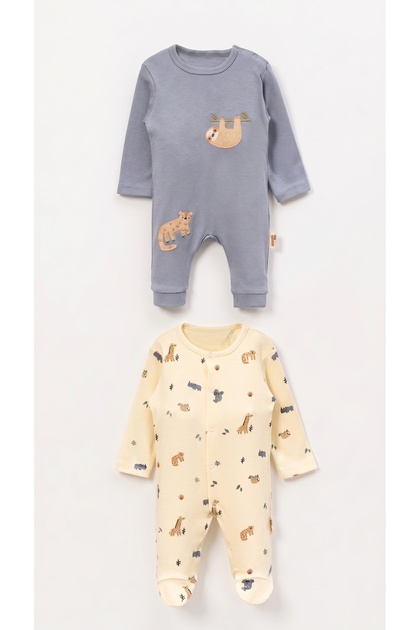 Vovido Unisex Bebek %100 Pamuk 2'li Tulum Takımı Omuzdan ve Boydan Çıtçıtlı