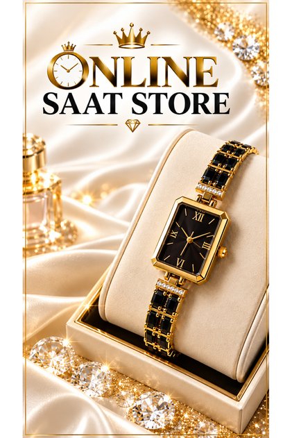 Kadın Kol Saati Taşlı Siyah