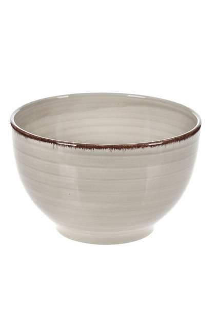 Bol Ceramic Bej cu Dungi Orizontale & Margine Maro 850ml