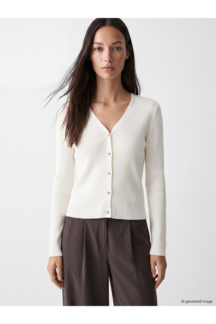 Lcw Everyday White V-Neck Women's Knitwear Cardigan