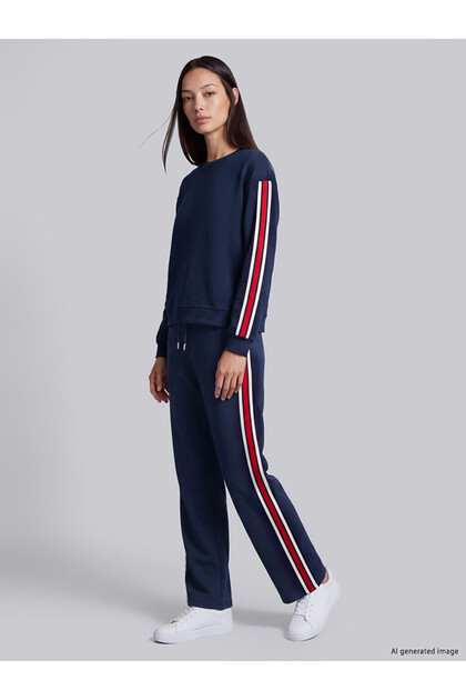 Ozmarka New Season Navy Blue Stripe Detailed Soft Touch Women's Sweatpants