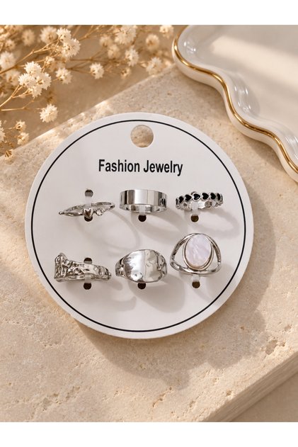 Set of 6 Silver Color Rings | Elegant and Stylish Multiple Ring Combination | Women's Ring Set