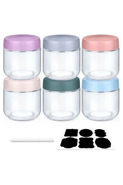 6Pack 12oz Glass Storage Jars with Colorful Lids – Small Clear Jars for Food, Spices, Sauces, Snack