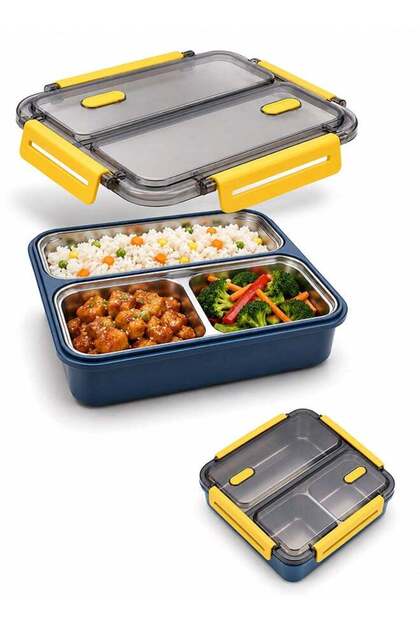 Stainless Steel Square Compartment Lunch Box-950ml Microwave Safe Bento Box- Leakproof Tiffin Box f
