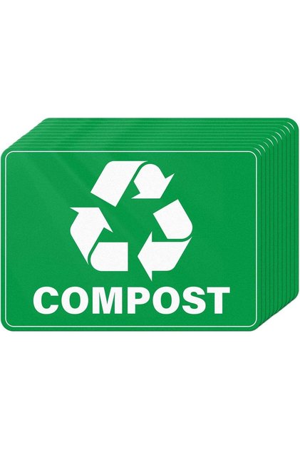 ARS® 10 Pack Compost Stickers for Trash Cans - Waterproof Vinyl Labels, 10 × 7 Inches